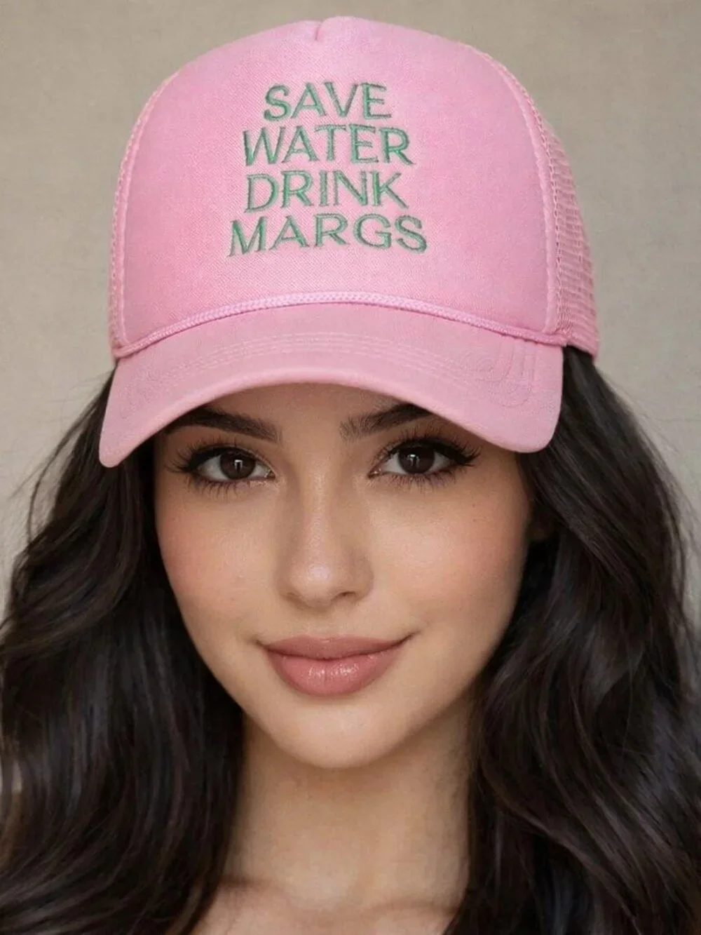 “SAVE WATER DRINK MARGS” Pink & Green Embroidered Snap Back Trucker Hat‎ NEW!!!